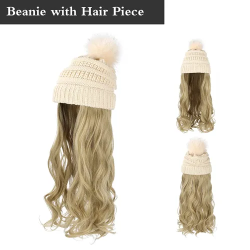 Vista 42 de AynnQueen - Gorro de invierno con extensiones de cabello desmontables para mujer.