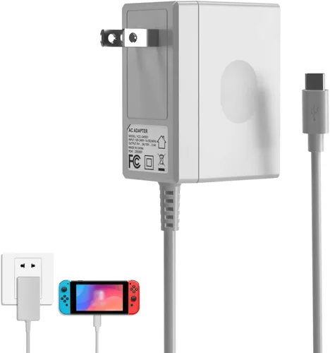 Vista 9 de Cargador para Nintendo Switch, Adaptador de CA para Nintendo Switch - Cargador de pared de viaje rápido con cable USB C de 5 pies 15V/2.6A Fuente