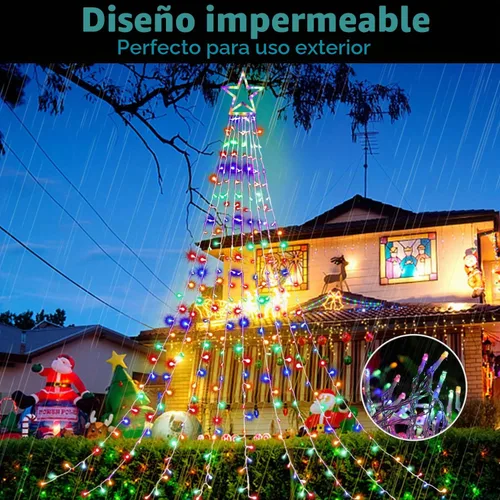 Vista 4 de Guirnalda de luces de estrella para decoración de Navidad al aire libre, 317 luces LED de 11.5 pies con 8 modos de iluminación de memoria y Varios