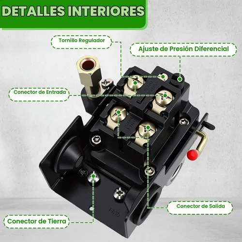 Vista 6 de Interruptor de presión del compresor de aire LF10-4H, 4 puertos 1/4 "NPT, interruptor de control de presión de 95-125 PSI para reemplazo de piezas