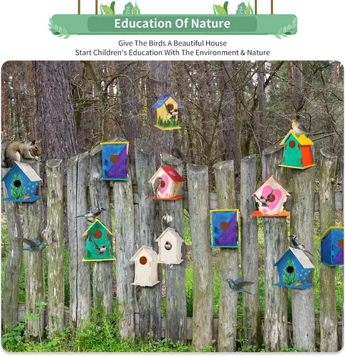 Vista 6 de ILHSTY Paquete de 18 casas de pájaros de madera grandes pintables para niños, manualidades para niños, casas de madera para manualidades, fiestas
