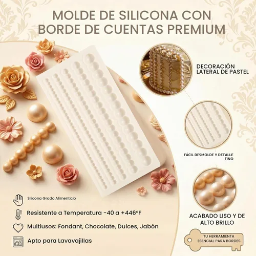 Vista 6 de 1 molde para fondant de cadena de perlas hemisféricas para decoración de bordes de pasteles, moldes de silicona de perlas de chocolate, adecuado
