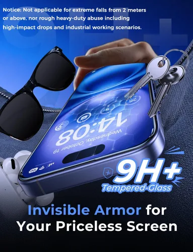 Vista 4 de MAGIC JOHN Paquete de 2 protectores de pantalla de vidrio templado para iPhone 16 de 6.1 pulgadas (no Pro), eliminación automática de polvo, sin