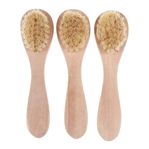 Vista 2 de Cepillo de limpieza facial para exfoliación facial, cepillo de cerdas naturales para cepillado en seco, juego de 3 unidades de limpieza de piel