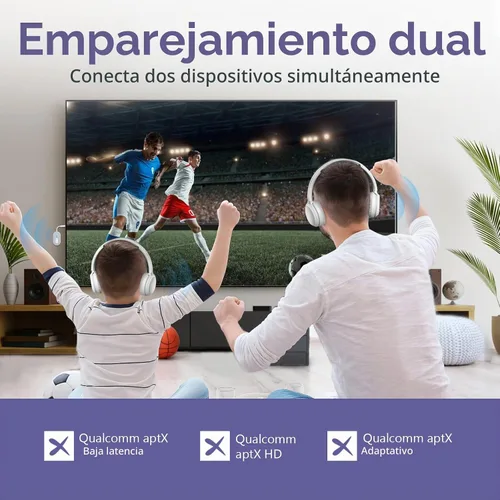 Vista 3 de Adaptador Bluetooth 5.3 para avión, receptor transmisor Bluetooth para 2 dispositivos AirPods o BT, baja latencia, adaptador de audio con conector