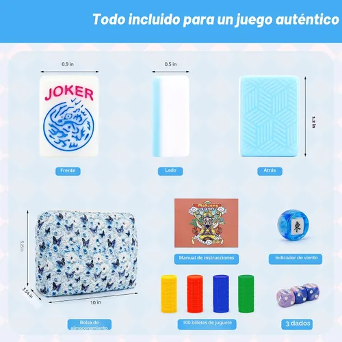 Vista 3 de Set de Juego de Mahjong Americano Jolitac, 166 Azulejos Premium, Set de Mahjong de 1.2 Pulgadas con Bolsa de Transporte Resistente, Bolsa