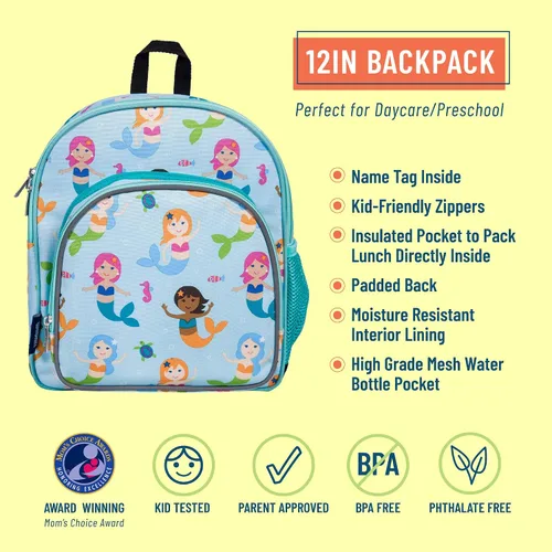 Vista 4 de Wildkin Paquete de mochila de 12 pulgadas con tapete de microfibra para siesta (sirenas)