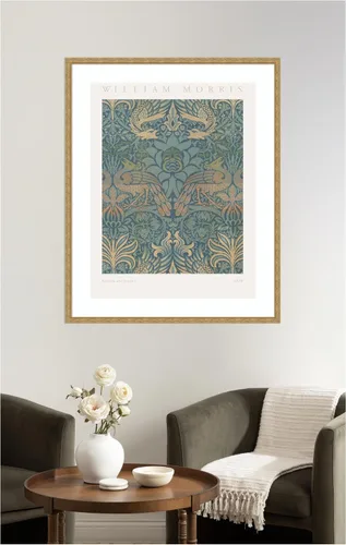 Vista 4 de Kate and Laurel Framed Wall Art Print 'Poster William Morris Peacock and Dragon 1878' by The Art Institute of Chicago, 34 x 42, Mila Dark Gold