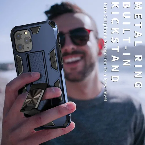 Vista 7 de Funda de grado militar para iPhone 11 Pro Max con protector de pantalla de vidrio templado, a prueba de golpes, con soporte de soporte, funda