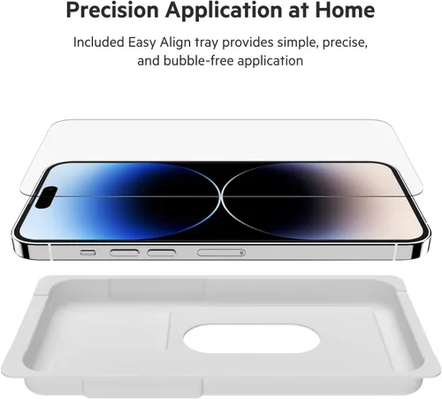 Vista 6 de Belkin UltraGlass - Protector de pantalla para iPhone 14 Pro Max, fácil aplicación con bandeja guía de instalación, protector de pantalla de vidrio