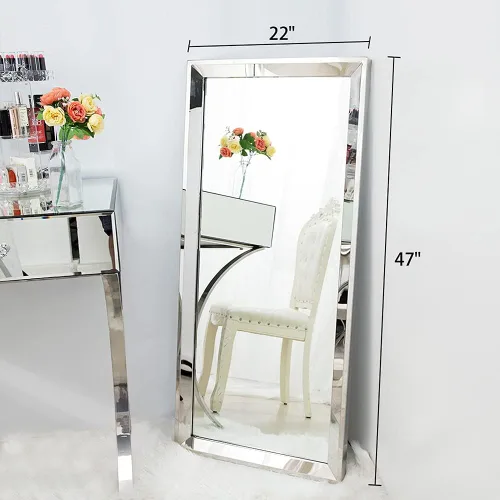 Vista 8 de Chende - Espejo de pared grande de 22" x 47", angular, rectangular, para decoración, con borde biselado de 2" y marco de acero inoxidable para sala