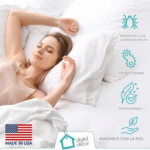 Vista 5 de Digital Decor Almohadas Premium de Hotel, Fabricadas en Estados Unidos, Hipoalergénicas, Sin Plumón, con Funda de 100% Algodón, Soporte Medio Firme
