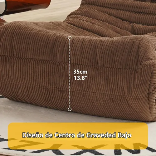 Vista 2 de N&V Silla junto a la chimenea, sofá de suelo sin brazos de mediados de siglo, silla de salón de suelo suave de corduroy premium, silla de sofá