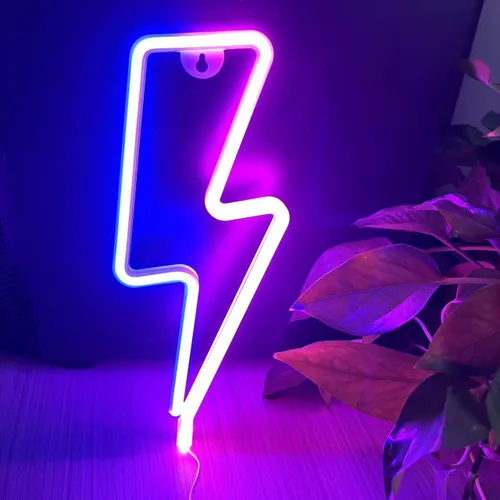 Vista 5 de Letrero de neón para decoración de pared, diseño de sala de juegos de relámpago, 2 unidades Funciona con pilas para dormitorio, luces LED de neón