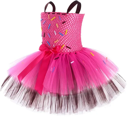 Vista 2 de Disfraz de dona para fiesta de Halloween, vestido de pastel de rosa con diadema para niños y niñas pequeñas, vestido de fiesta