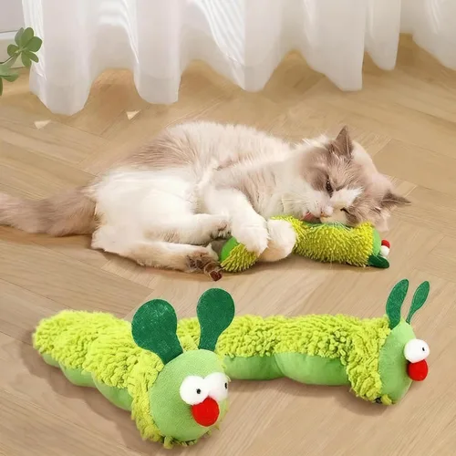 Vista 5 de Almohada de hierba gatera en forma de oruga, una bonita almohada masticable para gatos de interior de todas las edades