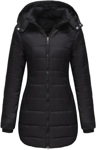 Vista 2 de ONDIAN Long Winter Coats for Women Solid Colour Removable Hood Sleeve Warm Jacket Cotton Coat Hooded Jackets Casual Zip Up