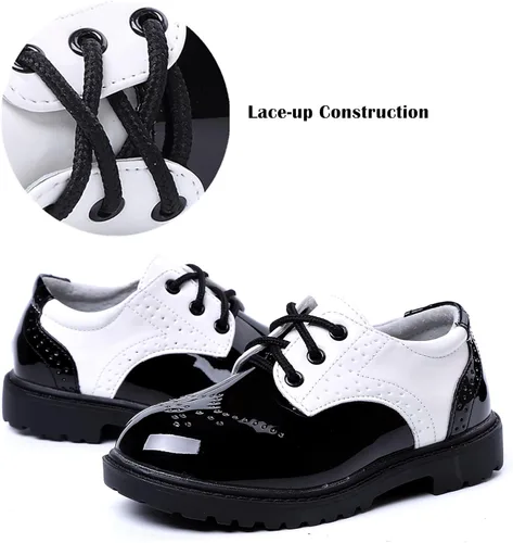 Vista 6 de DADAWEN Zapatos de uniforme escolar con cordones para niños y niñas, cómodos zapatos de vestir Oxford (bebéniño pequeñoniño grande)