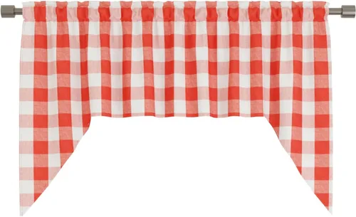 Vista 72 de Cenefas de cortina para ventana de 16 pulgadas de largo, 2 paneles de cuadros búfalo, cortinas pequeñas con bolsillo para barra, estilo clásico