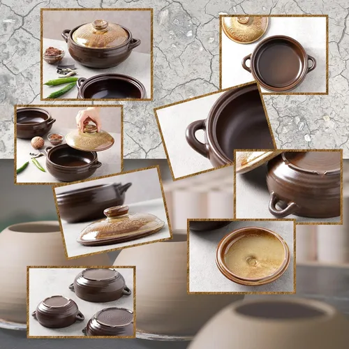 Vista 6 de Olla Coreana [Buncheong] Esmaltado en Loza Natural Ttukbaegi, Olla de Cerámica de Arcilla Natural, Olla de Loza Resistente al Calor, Tazón de Piedra