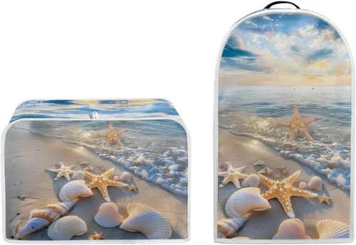 Vista 5 de doginthehole Funda para licuadora y tostadora, 2 rebanadas estéticas de estrellas de mar con estampado de conchas marinas para batidora o cafetera