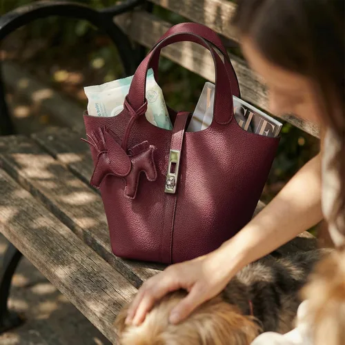 Vista 4 de Bolso de mano para mujer, de piel vegana, bolso de mano con asa superior, bolso de hombro con bolso pequeño desmontable