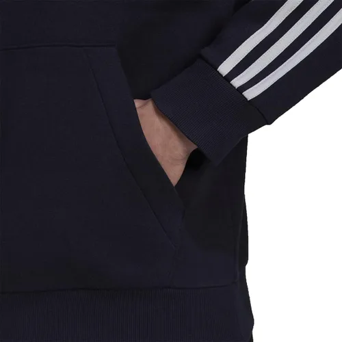 Vista 6 de adidas Sudadera con capucha de forro polar de 3 rayas para hombre, Gris jaspeado medio-negro.