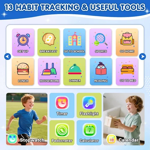 Vista 7 de MOFGDNI Reloj inteligente para niños con 39 juegos, pantalla táctil, cámara, video, reproductor de música, podómetro, calculadora, calendario