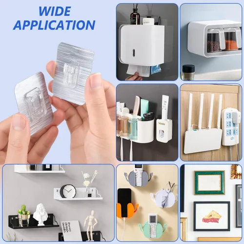 Vista 7 de 30 ganchos adhesivos de pared de doble cara, 15 libras máximo, resistentes, limpios e impermeables para baño, cocina, colgar cuadros