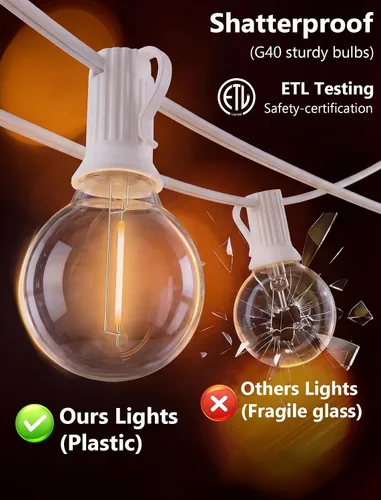 Vista 7 de Guirnalda de luces LED para exteriores, G40, de 25 pies, impermeable, con 27 bombillas inastillables, luces colgantes de decoración de Navidad al