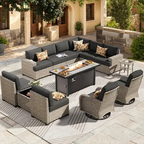 Vista 16 de HOOOWOOO Juego de Muebles Seccionales para Patio al Aire Libre, 6 Piezas Juegos de Conversación de Mimbre Sofá en Forma de L, Sofá Extra Profundo