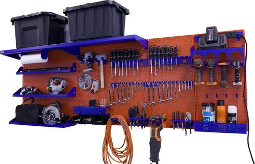 Vista 30 de OmniWall Weekend Warrior Ultimate Tool Kit - Sistema de Almacenamiento de Pared de Tablero de Clavos de Metal de 96" x 32" Negro/Naranja