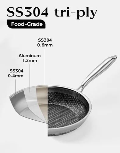 Vista 8 de Sartén antiadherente con tapa de 7 pulgadas, sartén de acero inoxidable duradera, compatible con placa de inducción, sin PFOA, a prueba de arañazos