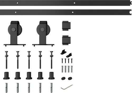 Vista 2 de JUBEST Kit de hardware de puerta de granero montado en la parte superior negra resistente de 6 pies para puerta de vidrio con marco de aluminio
