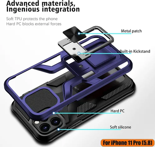 Vista 3 de Funda compatible con iPhone 11 Pro resistente de grado militar a prueba de golpes, doble protección (TPU+PC), funda magnética sólida y duradera