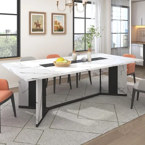 Vista 3 de Hlivelood Mesa de comedor grande de 78 pulgadas para 6 8 personas, mesa de cocina rectangular de madera con mesa impermeable, muebles rectangulares
