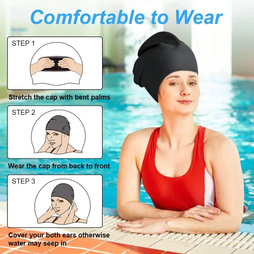 Vista 5 de 2 PCS Swimming Cap for Long Hair, Extra Large Swimming Caps for Women & Men, Silicone Adult Swim Cap, Waterproof Swimming Hat for Dreadlocks