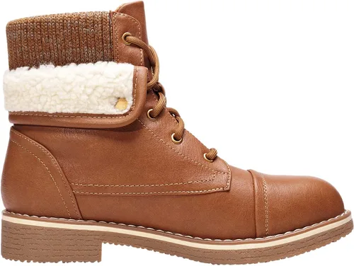 Vista 2 de DREAM PAIRS Botas de combate con cordones para mujer, botines de invierno de tacón bajo
