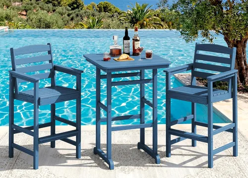 Vista 45 de SERWALL Juego de 3 sillas Adirondack de alta densidad y mesa de bar, Aruba