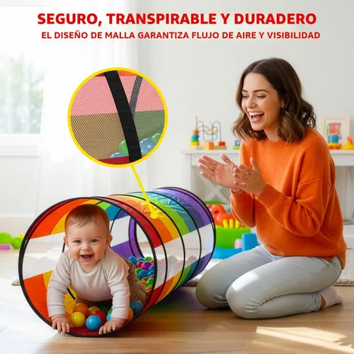 Vista 5 de Túnel de juego extragrande para niños pequeños de 1 a 3 años – Tubo de gateo emergente para bebés, actividad sensorial, juguete para niños