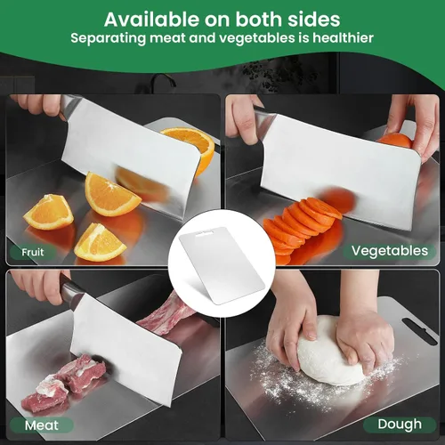 Vista 4 de Tabla de cortar de titanio para cocina, tabla de cortar de acero inoxidable de grado alimenticio, fácil de limpiar, duradera y de grado alimenticio