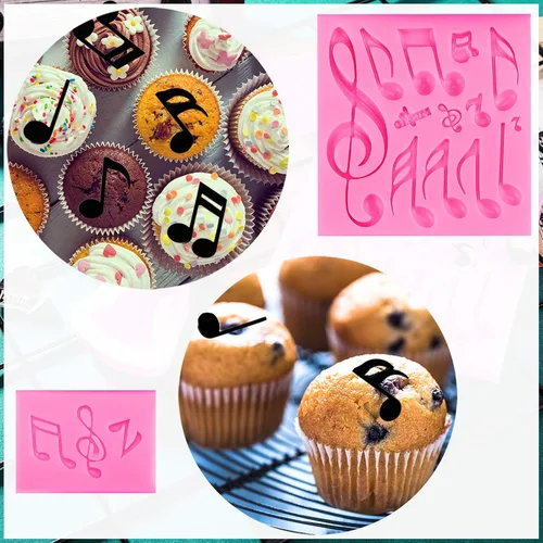 Vista 4 de Molde de fondant para notas musicales, 5 piezas, tapete de encaje de silicona para decoración de pasteles