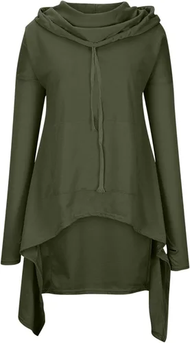 Vista 4 de Blusa irregular para mujer, con volantes, dobladillo asimétrico, talla grande, manga larga, con capucha, ropa de otoño