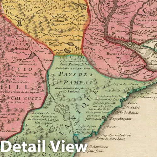 Vista 2 de Mapa histórico - Typus Geographicus Chili, Paraguay Freti Magellanici ex PPbg Alfonso d'Ovalle & Nicol. / Porción Sur de Sudamérica, Santiago