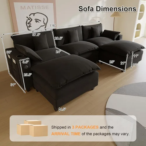 Vista 2 de KCGKCG Sofá modular en forma de U de 116 pulgadas, sofás seccionales de felpilla para sala de estar con otomana, sofá de asiento profundo, sofá