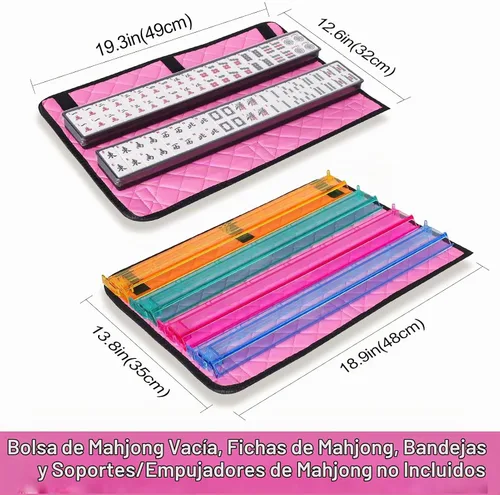 Vista 3 de Bolsa de Mahjong vacía, Bolsa de Mahjong americana impresa en rosa con dos envolturas (Solo estuche)