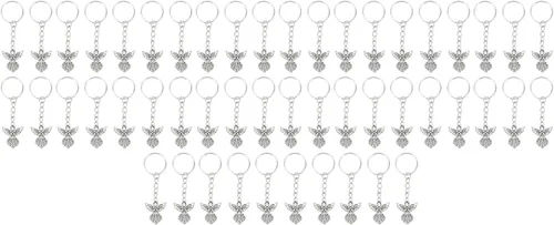 Vista 5 de TOPINCN 50Pcs Angel Pendant Keychain, Vintage Angel Charm Keychain Zinc Alloy Auspicious Meaning Guardian Angel Keyfor Women Girls Baby Baptism