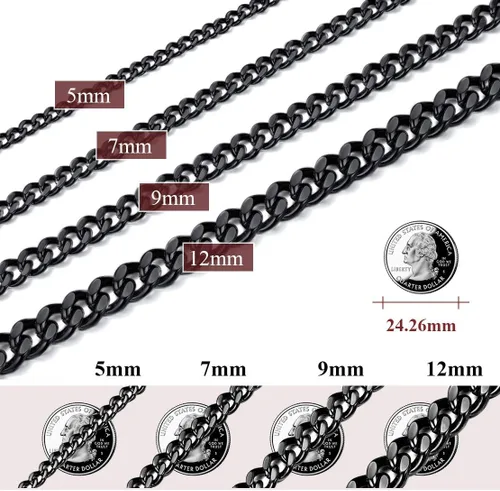 Vista 7 de FindChic - Cadena de eslabones para hombre, chapado en oro de 18 quilates, acero inoxidable, negro, collar para hombres y niños, 14 a 30pulgadas, 8