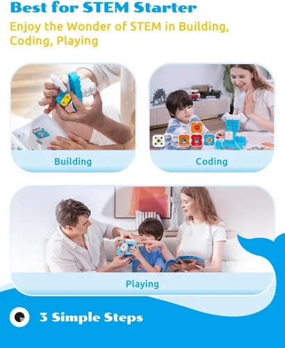 Vista 7 de WhalesBot Juguete de codificación A1 para niños, robot de bloques de construcción, divertido juguete STEM con controlador magnético y bloques