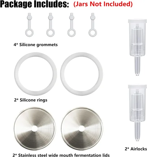 Vista 6 de laffeya - Tapas de fermentación de acero inoxidable y esclusas para tarro Mason de boca ancha Fermentation Lids 2 set: Fermenter